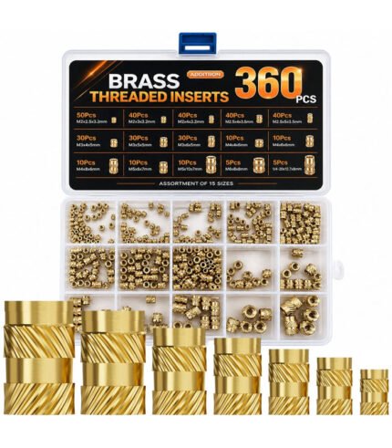 Brass Threaded Inserts Kit 360PCS M2–M8 Heat Set Knurled Inserts for 3D Printing