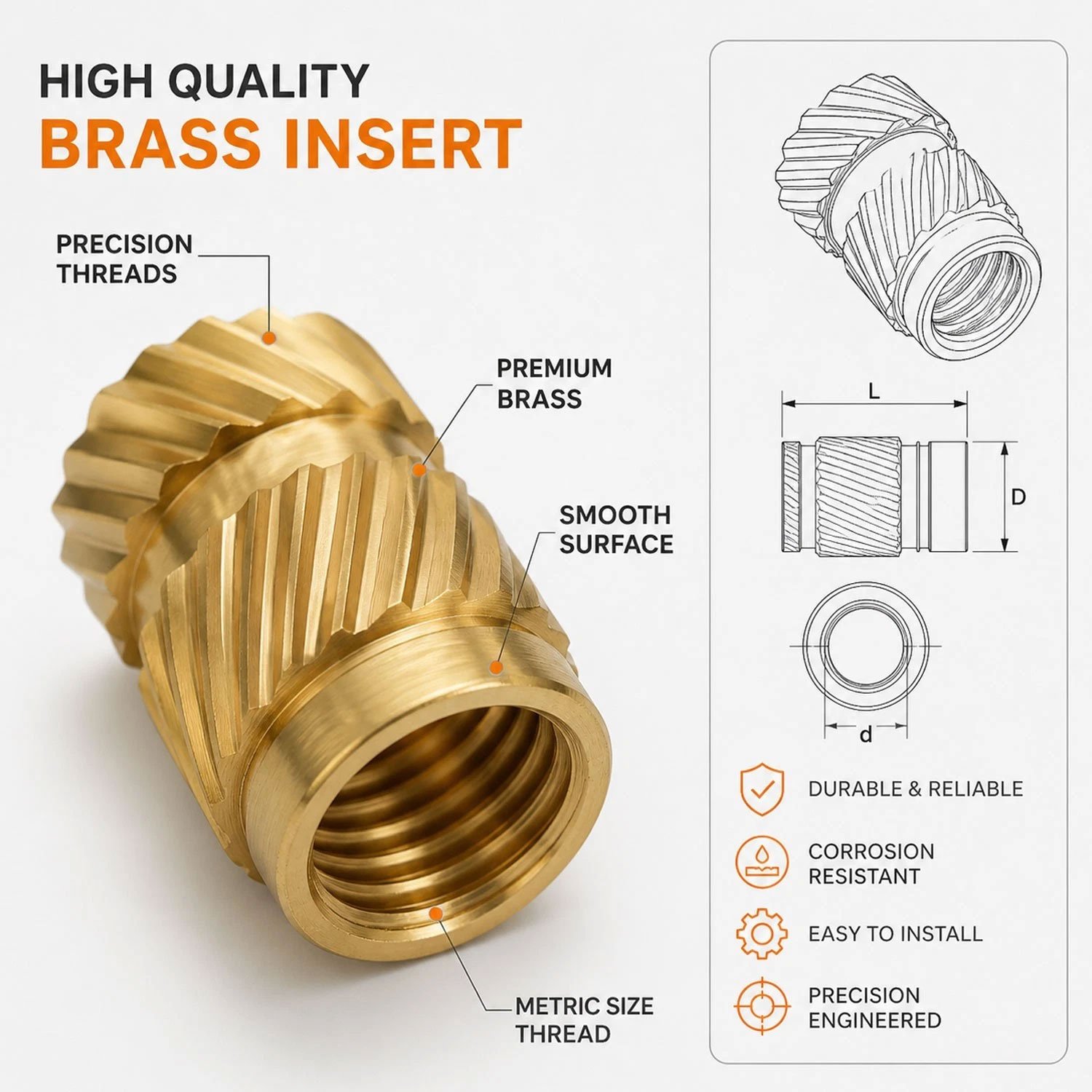 Brass Threaded Inserts Kit 360PCS M2–M8 Heat Set Knurled Inserts for 3D Printing
